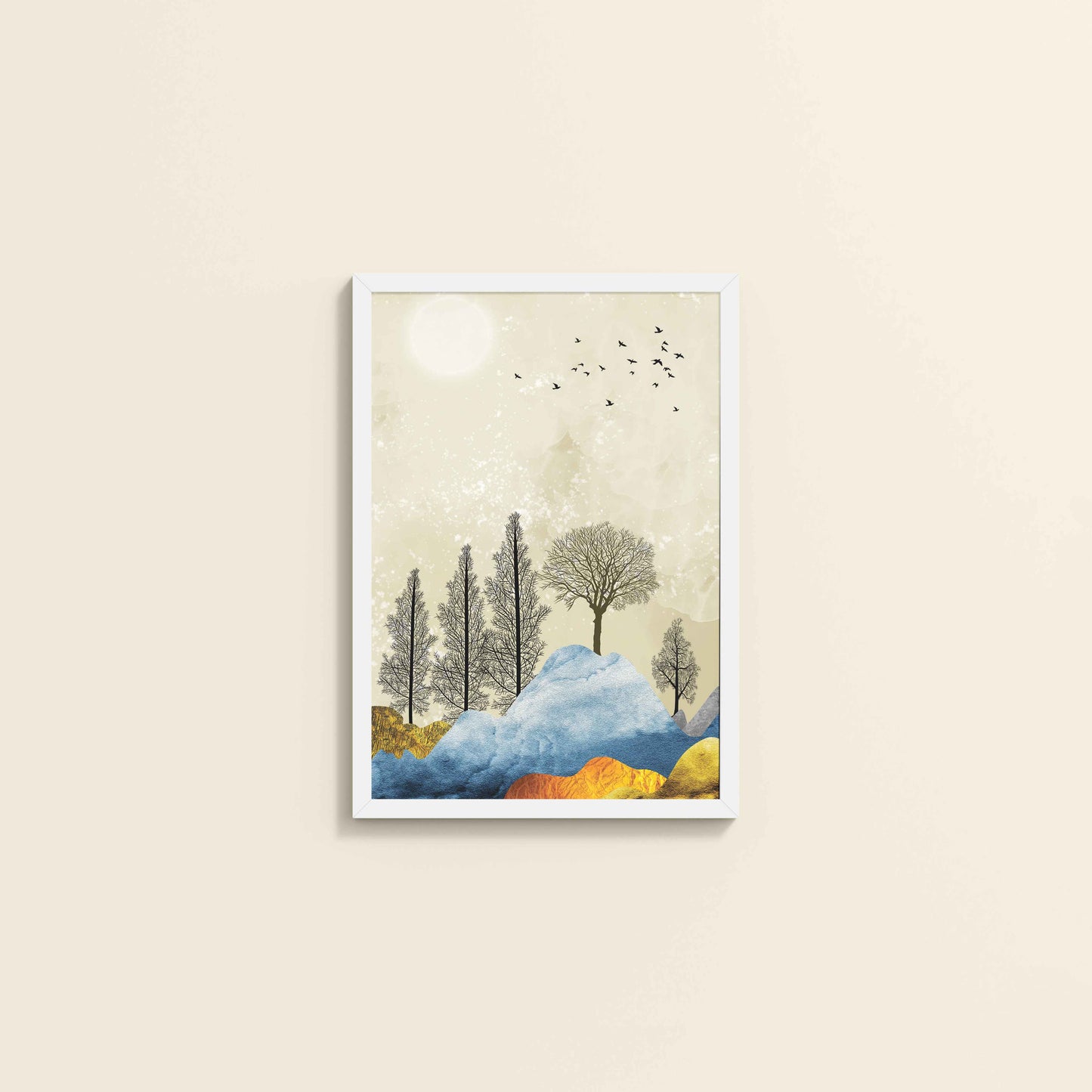 Wall View of Dusky Scenery – Nature-Inspired Abstract Art Frame in White Color Frame