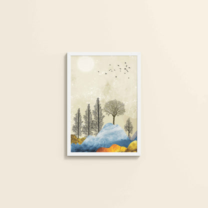 Wall View of Dusky Scenery – Nature-Inspired Abstract Art Frame in White Color Frame