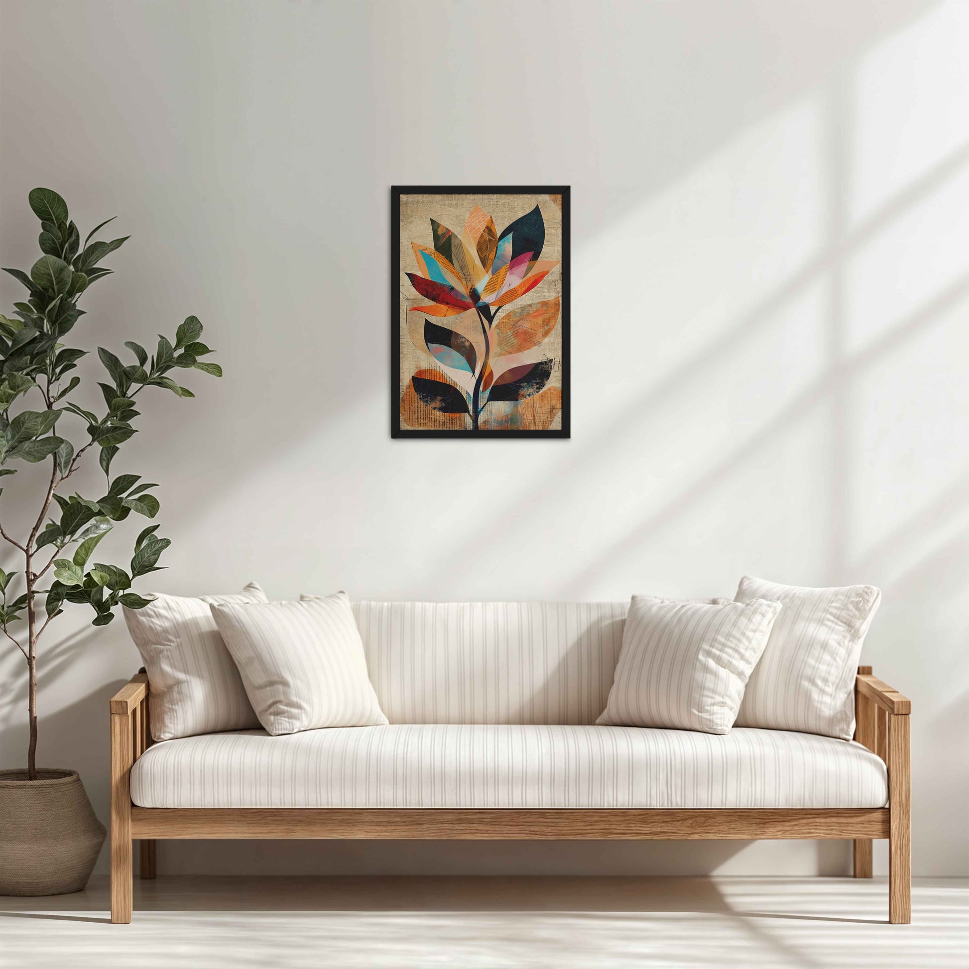 Living Room Cabinet Table Preview of Abstract Nature – Minimalist Boho Plant Art & Wall Decor in Black Color Frame