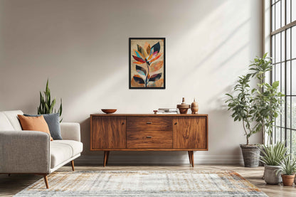 Living Room Sofa Preview of Abstract Nature – Minimalist Boho Plant Art & Wall Decor in Black Color Frame