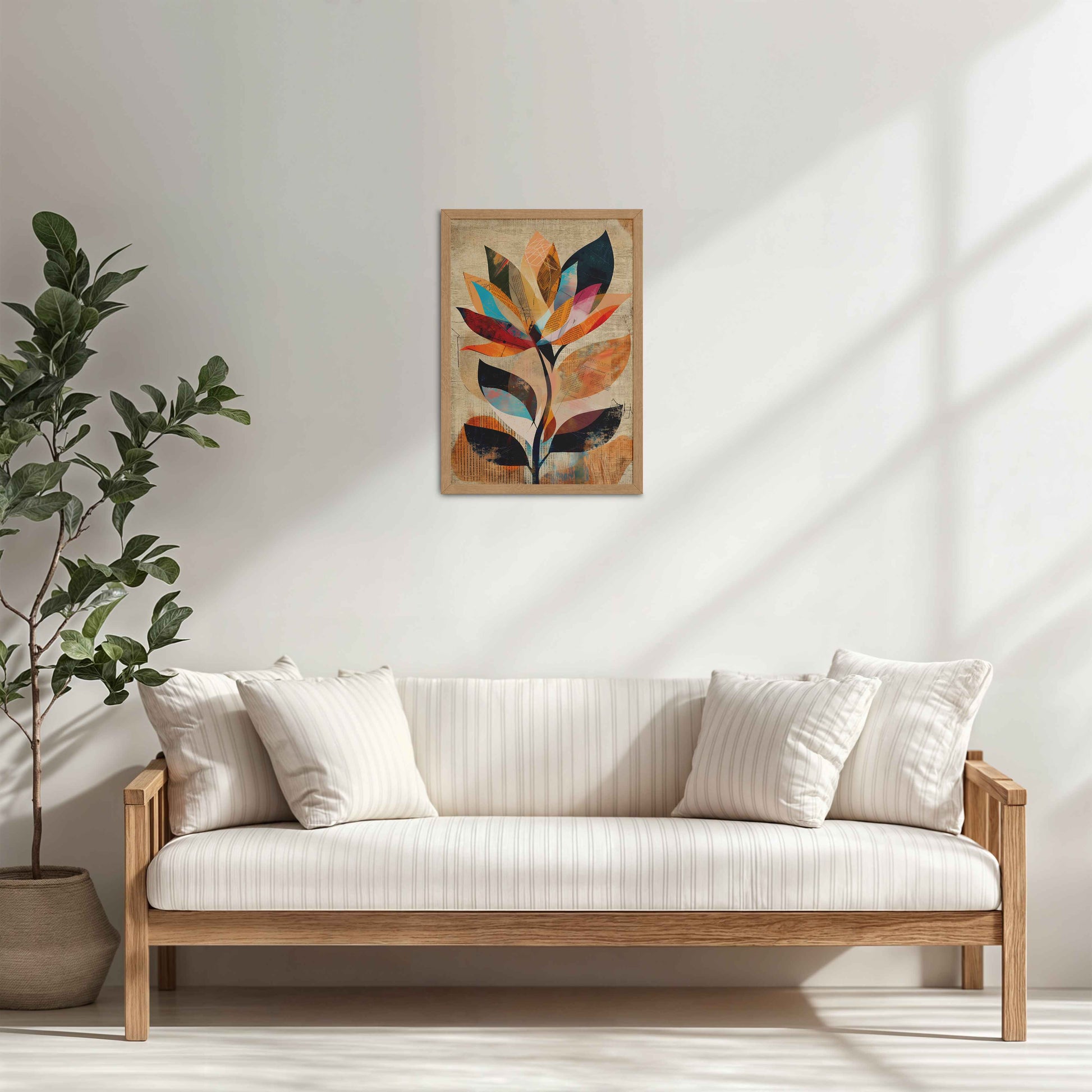 Living Room Cabinet Table Preview of Abstract Nature – Minimalist Boho Plant Art & Wall Decor in Natrual Color Frame