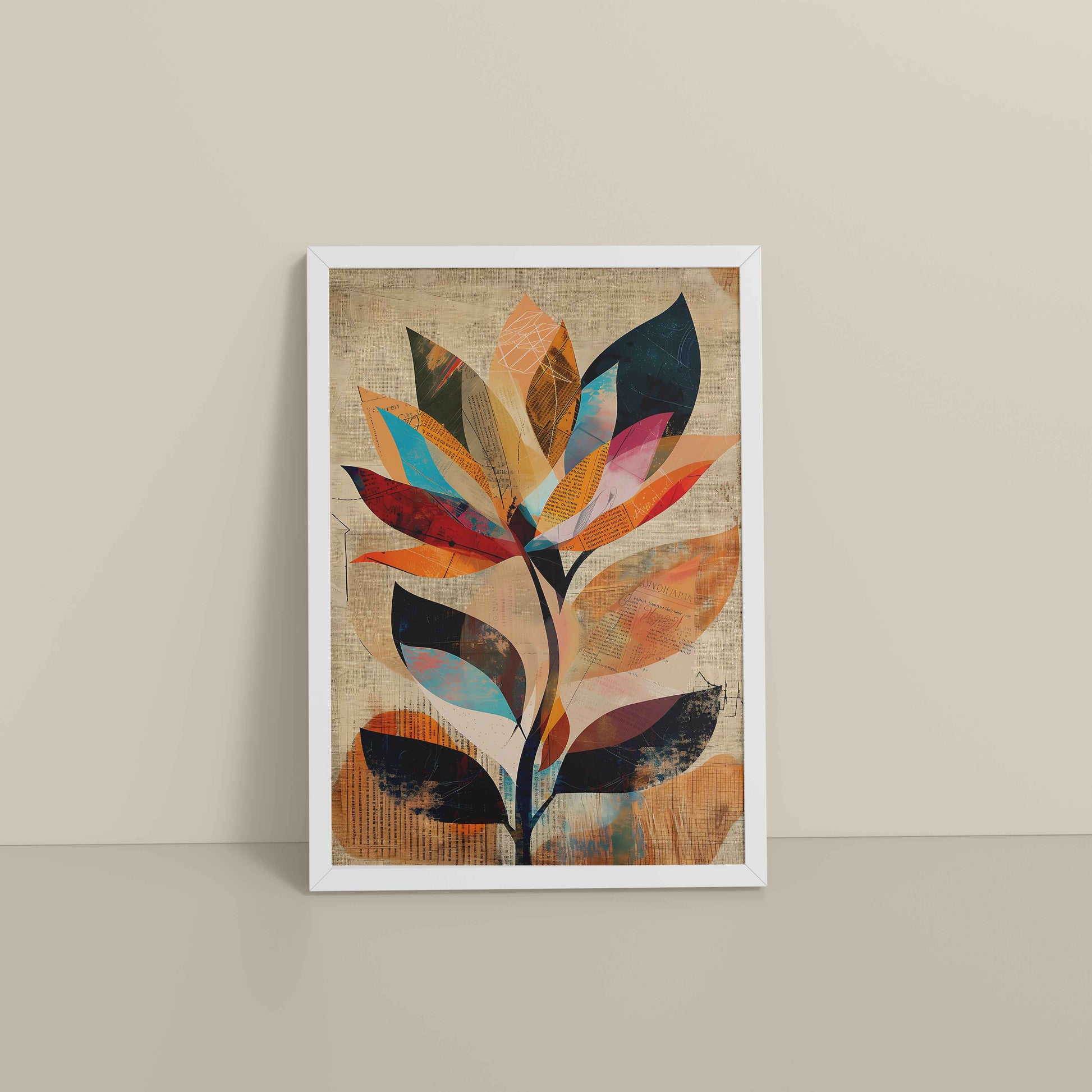Floor View of Abstract Nature – Minimalist Boho Plant Art & Wall Decor in White Color Frame