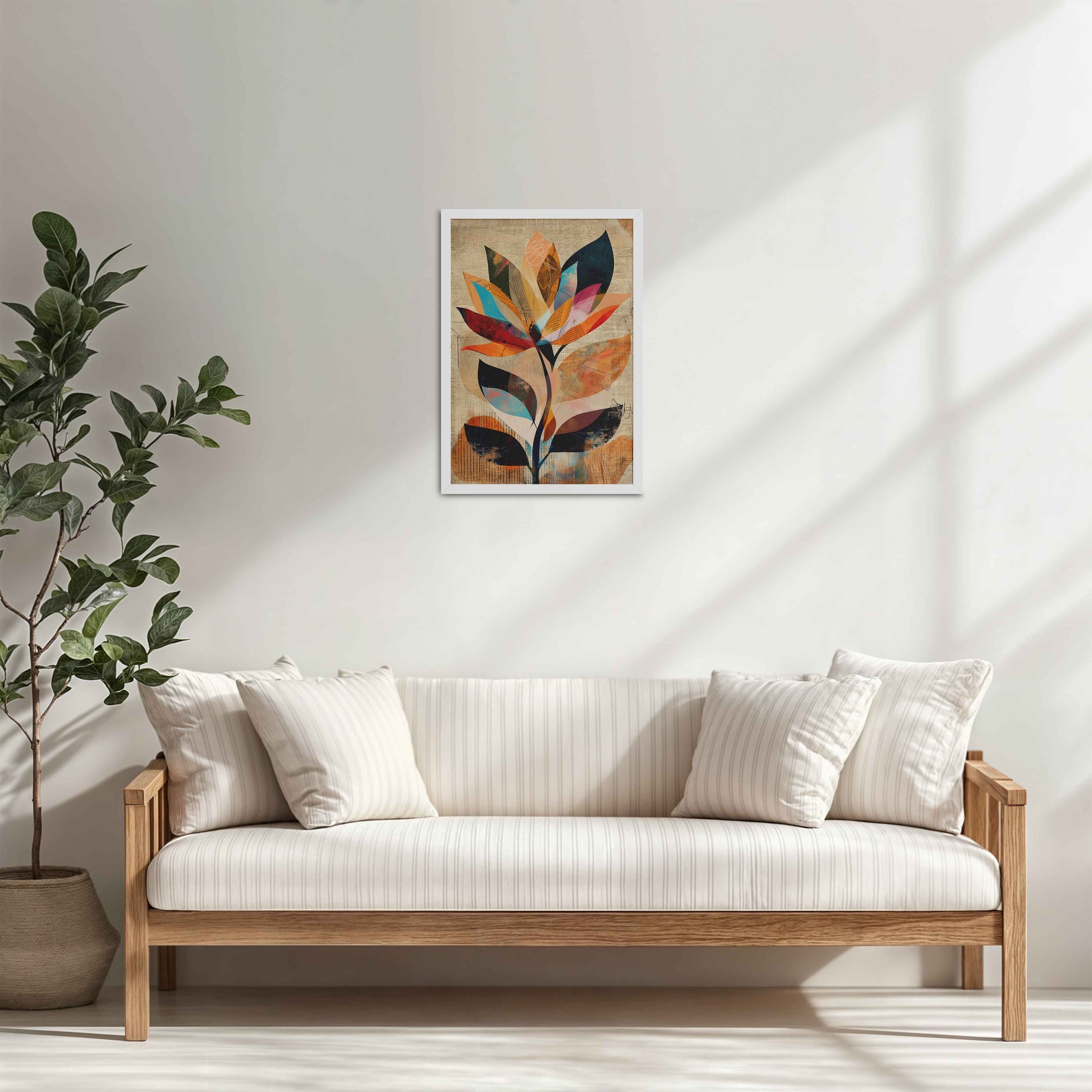 Living Room Cabinet Table Preview of Abstract Nature – Minimalist Boho Plant Art & Wall Decor in White Color Frame
