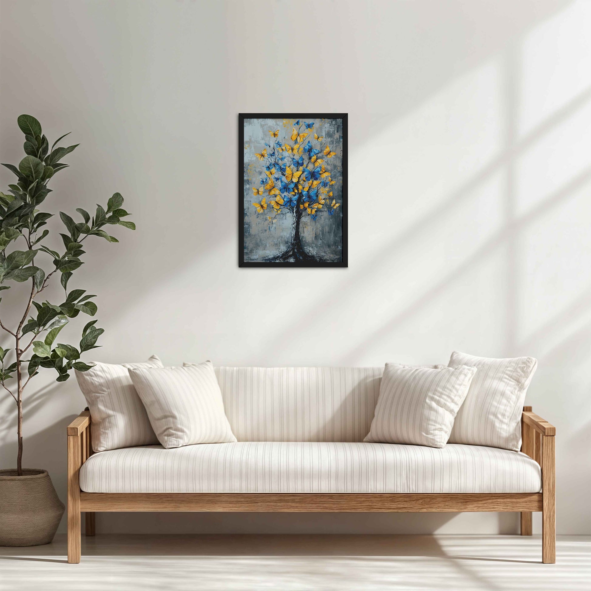 Living Room Cabinet Table Preview of Tree of Colorful Butterflies – Abstract Art Painting in Black Color Frame