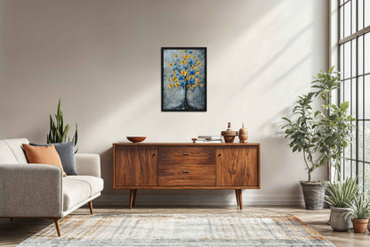 Living Room Sofa Preview of Tree of Colorful Butterflies – Abstract Art Painting in Black Color Frame