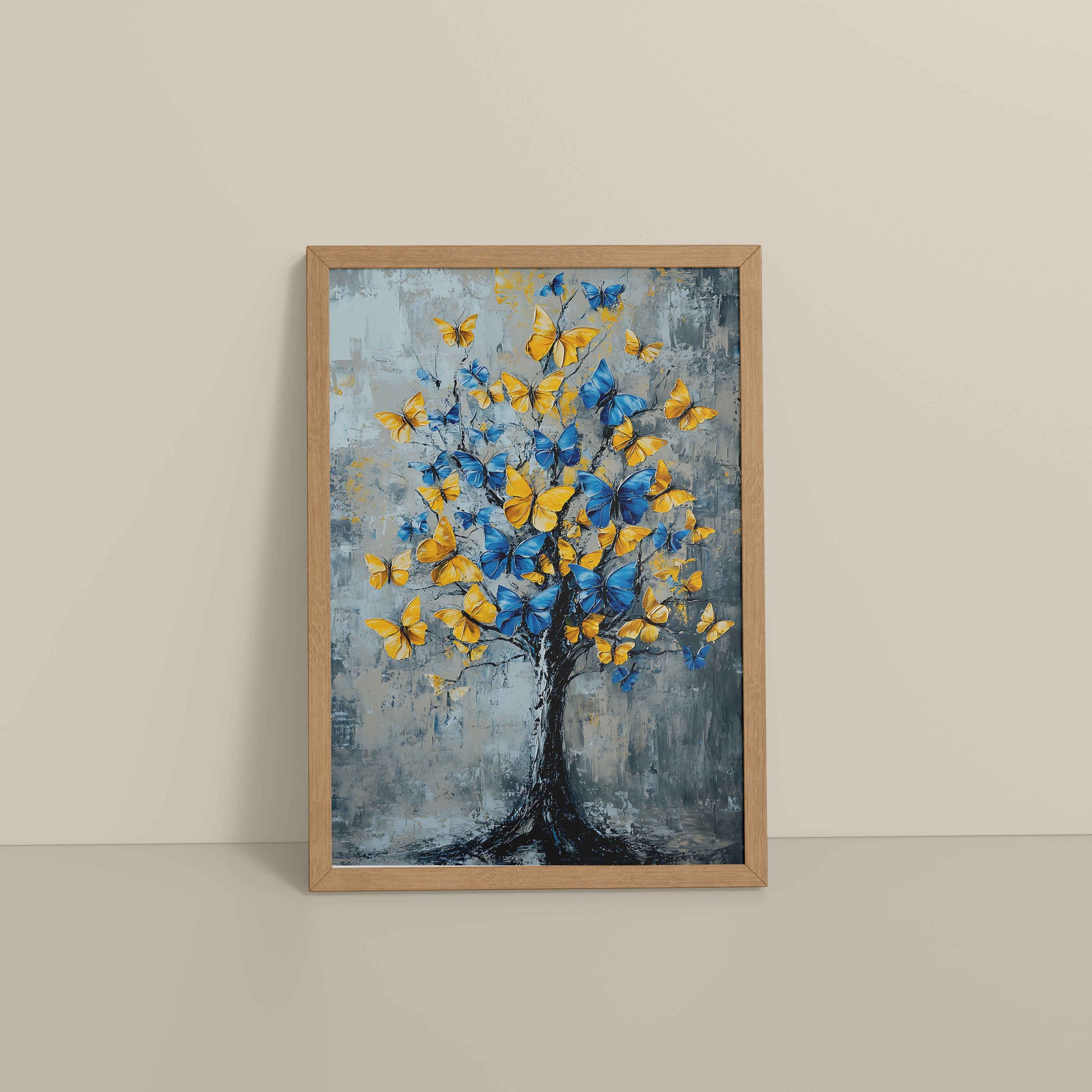 Floor View of Tree of Colorful Butterflies – Abstract Art Painting in Natrual Color Frame