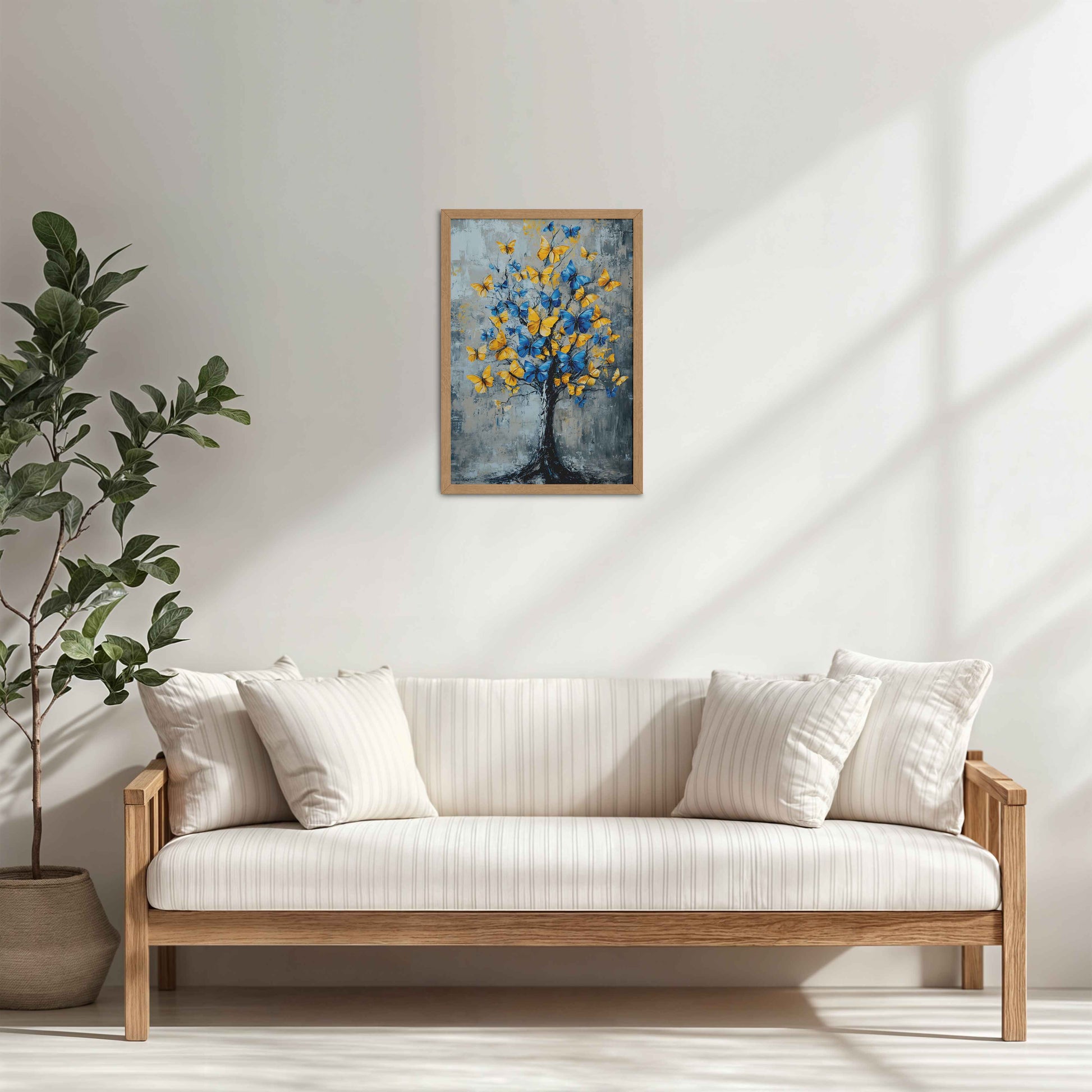 Living Room Cabinet Table Preview of Tree of Colorful Butterflies – Abstract Art Painting in Natrual Color Frame