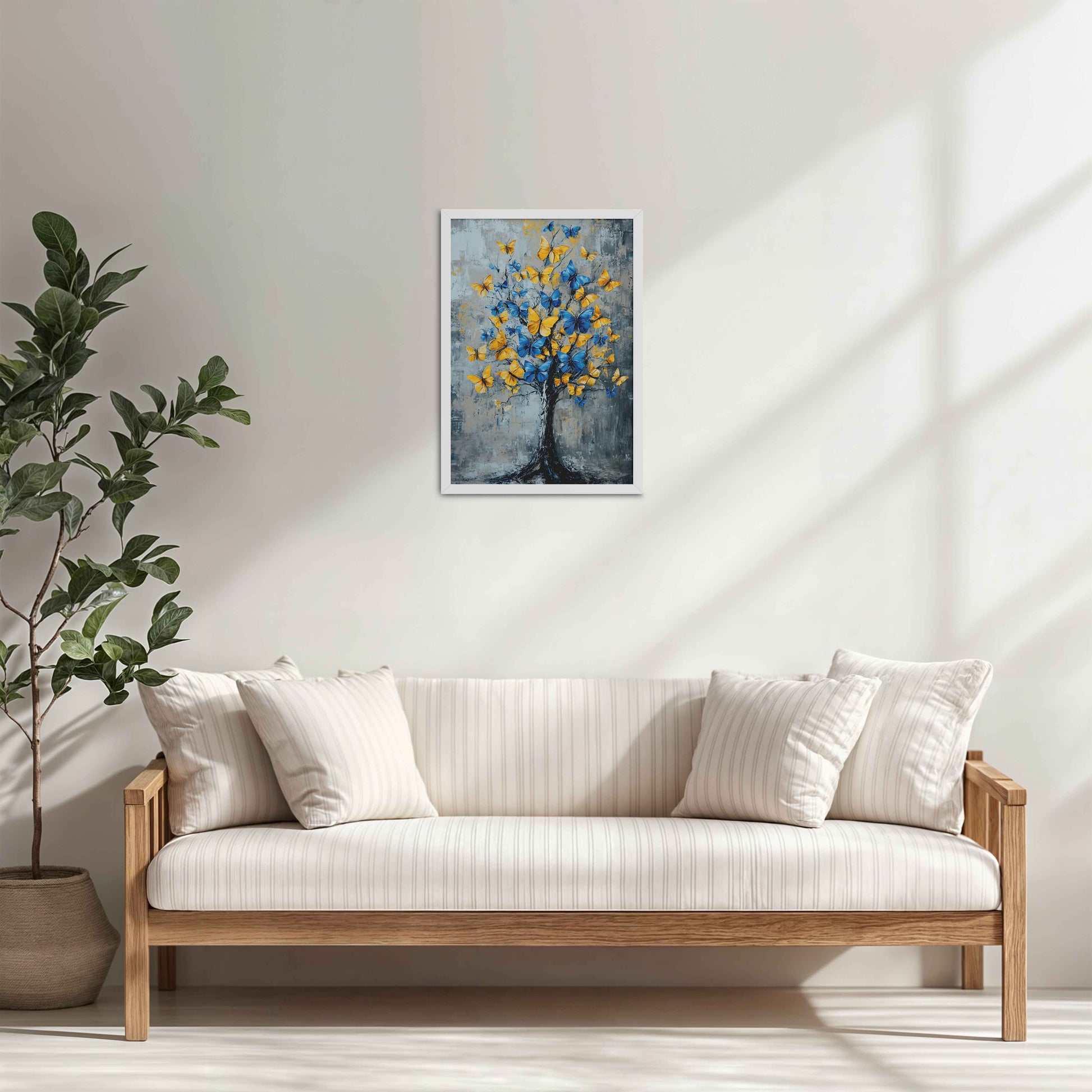 Living Room Cabinet Table Preview of Tree of Colorful Butterflies – Abstract Art Painting in White Color Frame