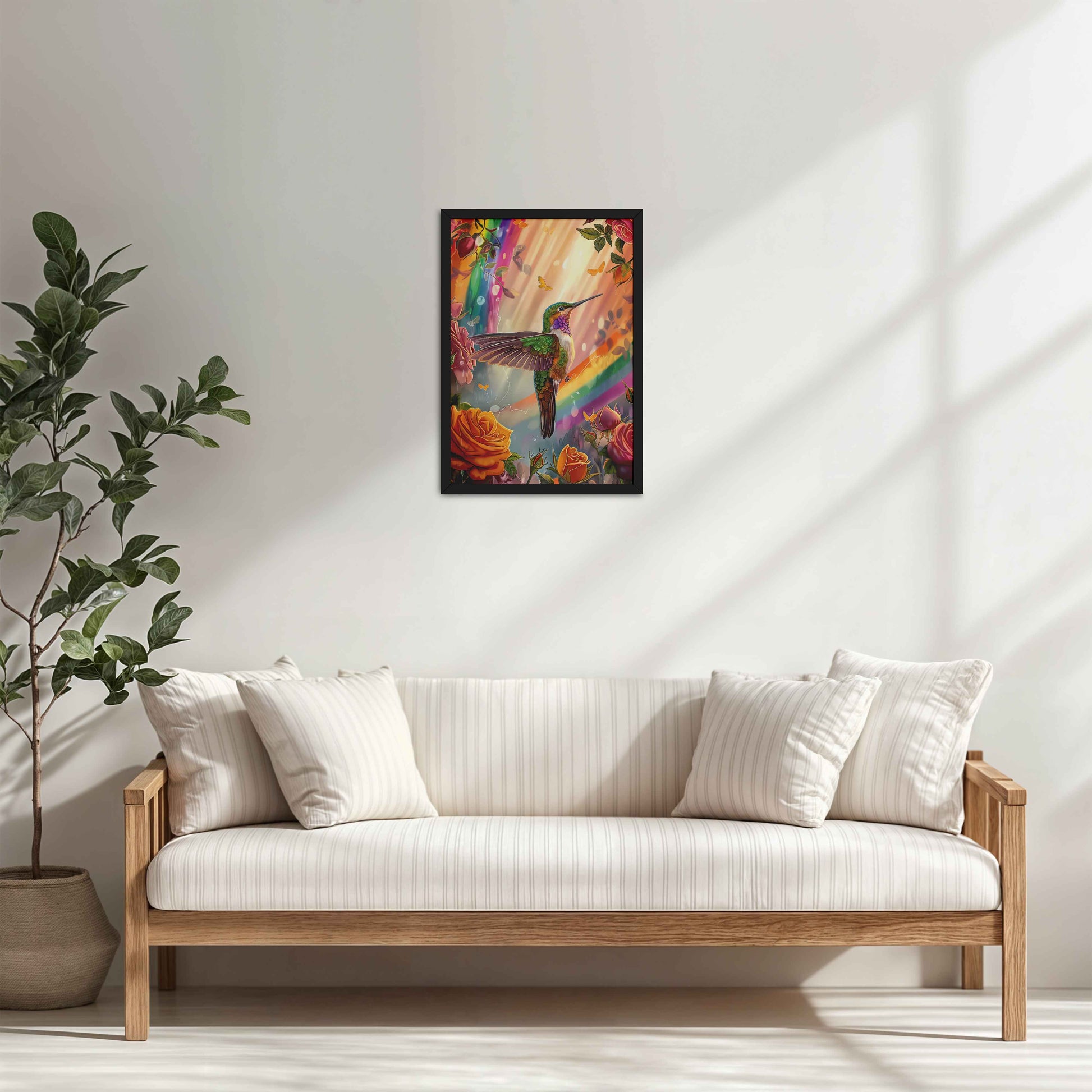 Living Room Cabinet Table Preview of Multicolor Hummingbird Abstract Art Wall Frame in Black Color Frame