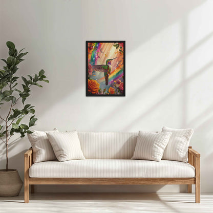 Living Room Cabinet Table Preview of Multicolor Hummingbird Abstract Art Wall Frame in Black Color Frame