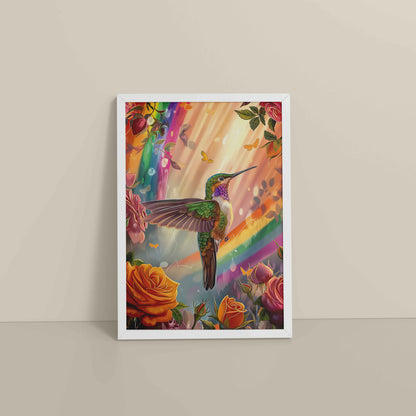 Floor View of Multicolor Hummingbird Abstract Art Wall Frame in White Color Frame