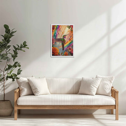 Living Room Cabinet Table Preview of Multicolor Hummingbird Abstract Art Wall Frame in White Color Frame