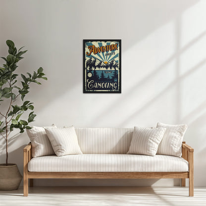 Living Room Cabinet Table Preview of Adventure Awaits – Wild River Canoeing Wall Art in Black Color Frame