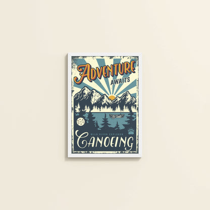 Wall View of Adventure Awaits – Wild River Canoeing Wall Art in White Color Frame