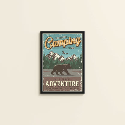 Wall View of Summer Camping Wild Forest Adventure Wall Decor in Black Color Frame