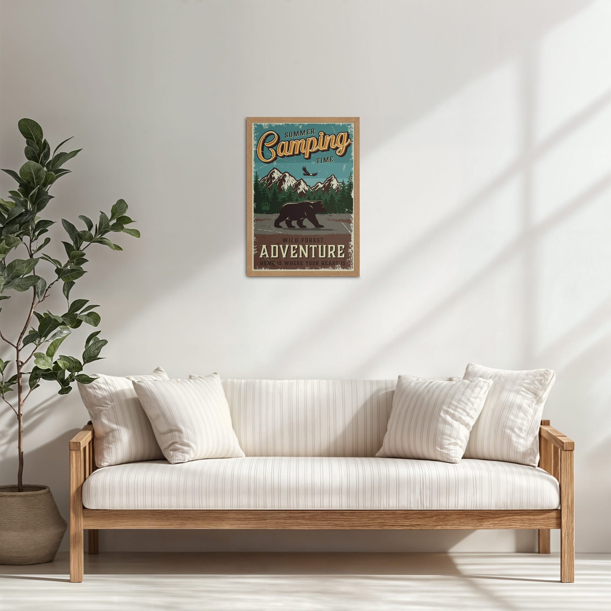 Living Room Cabinet Table Preview of Summer Camping Wild Forest Adventure Wall Decor in Natrual Color Frame