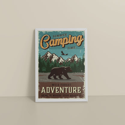 Floor View of Summer Camping Wild Forest Adventure Wall Decor in White Color Frame
