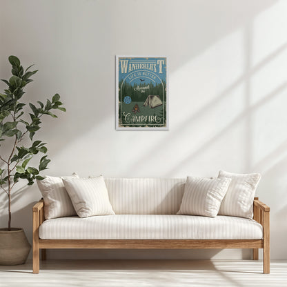 Living Room Cabinet Table Preview of Wanderlust Life Around the Campfire Wall Art in White Color Frame