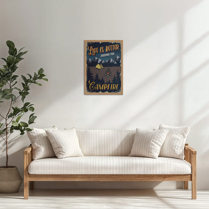 Living Room Cabinet Table Preview of Life is Better Around the Campfire Wall Art Decor in Natrual Color Frame