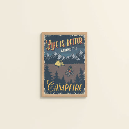 Wall View of Life is Better Around the Campfire Wall Art Decor in Natrual Color Frame