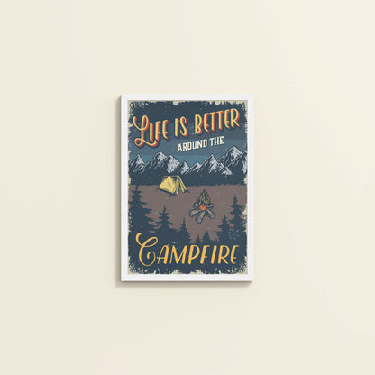 Wall View of Life is Better Around the Campfire Wall Art Decor in White Color Frame