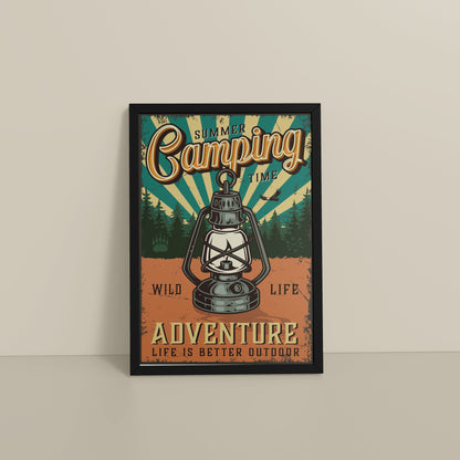 Floor View of Wildlife Adventure – Summer Camping Wall Decor in Black Color Frame