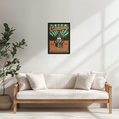 Living Room Cabinet Table Preview of Wildlife Adventure – Summer Camping Wall Decor in Black Color Frame