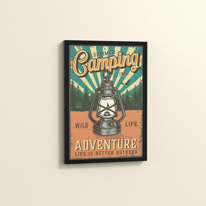Side View of Wildlife Adventure – Summer Camping Wall Decor in Black Color Frame