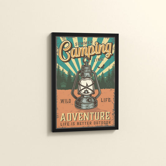 Side View of Wildlife Adventure – Summer Camping Wall Decor in Black Color Frame