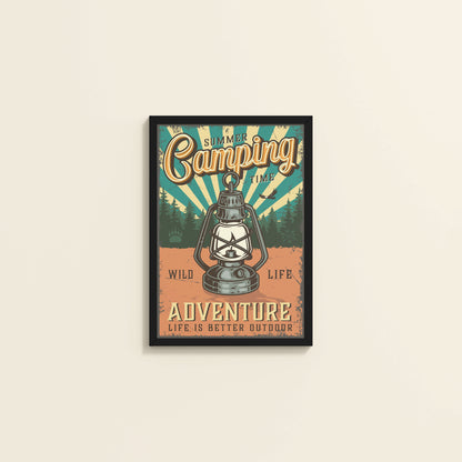 Wall View of Wildlife Adventure – Summer Camping Wall Decor in Black Color Frame