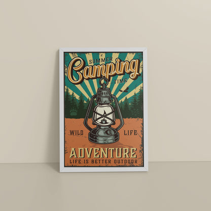 Floor View of Wildlife Adventure – Summer Camping Wall Decor in White Color Frame