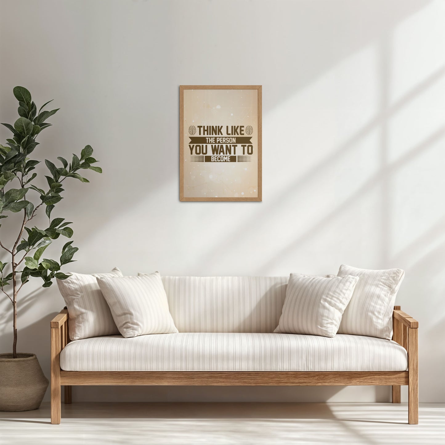 Living Room Cabinet Table Preview of Think Like the Person You Want to Become – Inspirational Wall Art Frame in Natrual Color Frame