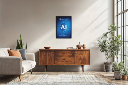 Living Room Sofa Preview of Artificially Smart – AI Quote Wall Art Frame in Black Color Frame