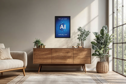 Living Room Cabinet Preview of Artificially Smart – AI Quote Wall Art Frame in Black Color Frame