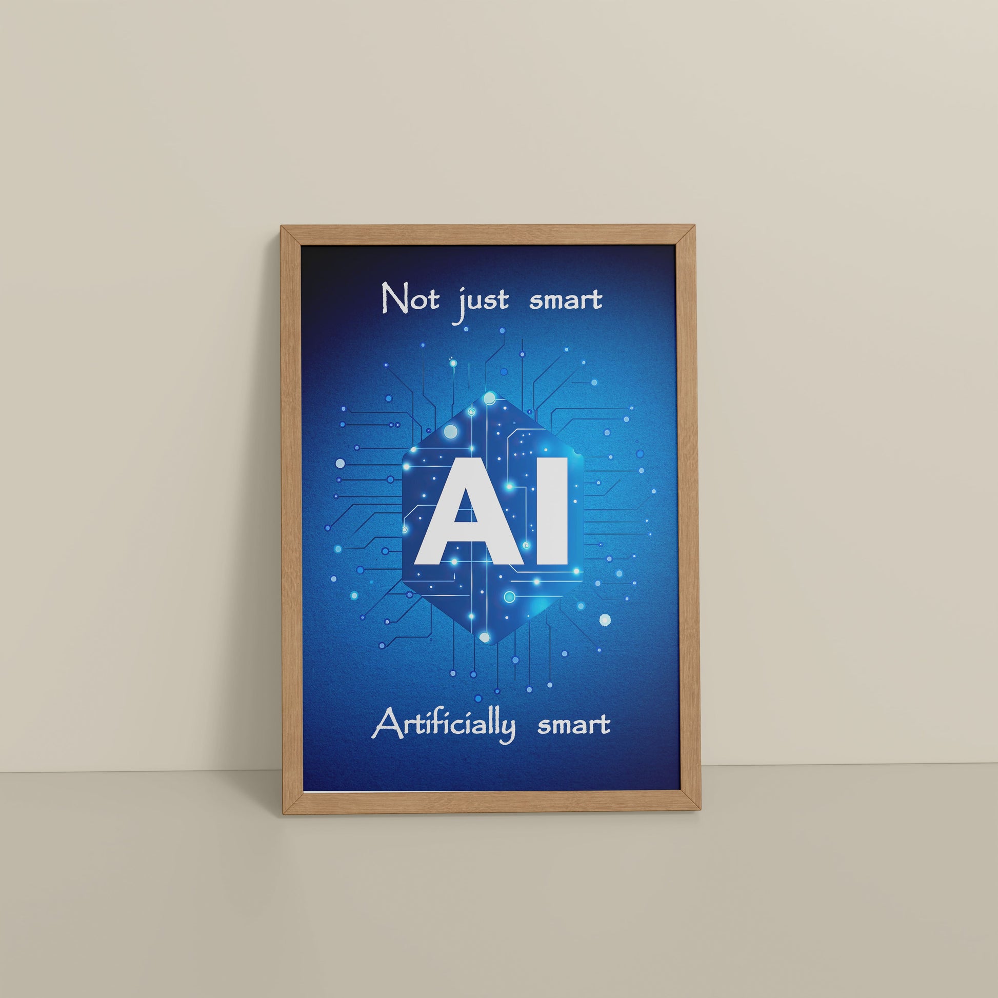 Floor View of Artificially Smart – AI Quote Wall Art Frame in Natrual Color Frame