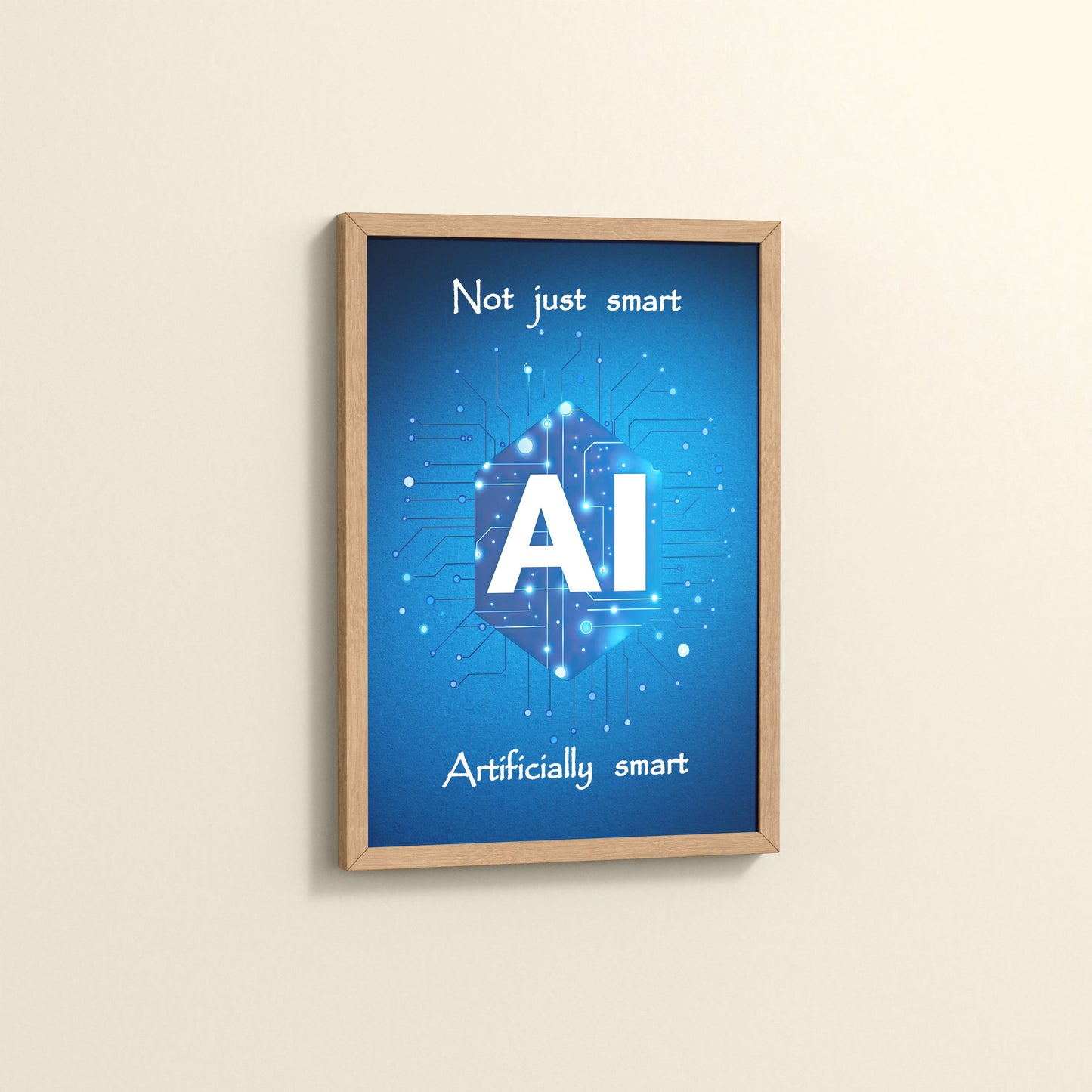 Side View of Artificially Smart – AI Quote Wall Art Frame in Natrual Color Frame