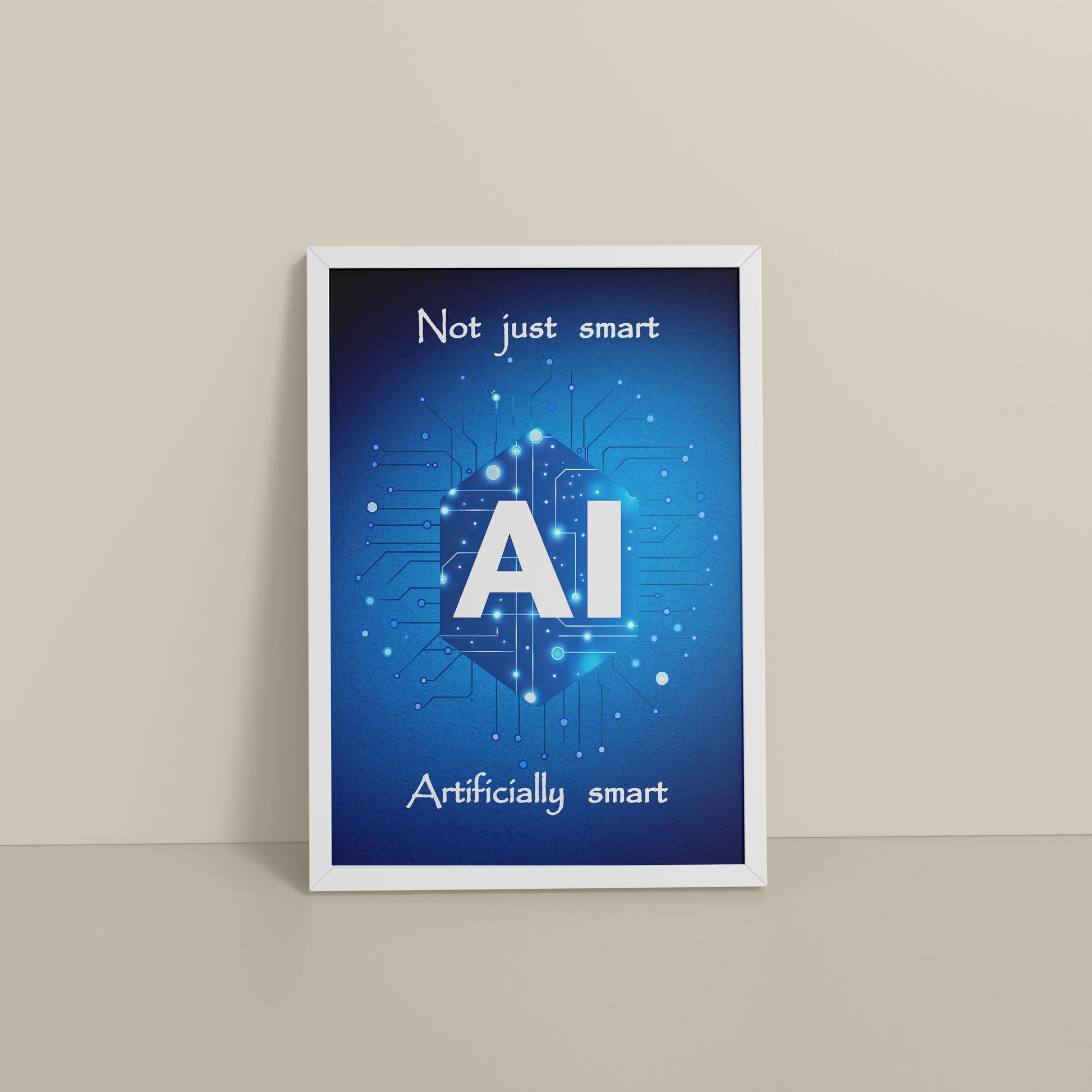 Floor View of Artificially Smart – AI Quote Wall Art Frame in White Color Frame