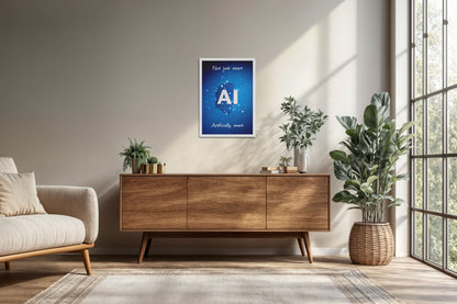 Living Room Cabinet Preview of Artificially Smart – AI Quote Wall Art Frame in White Color Frame