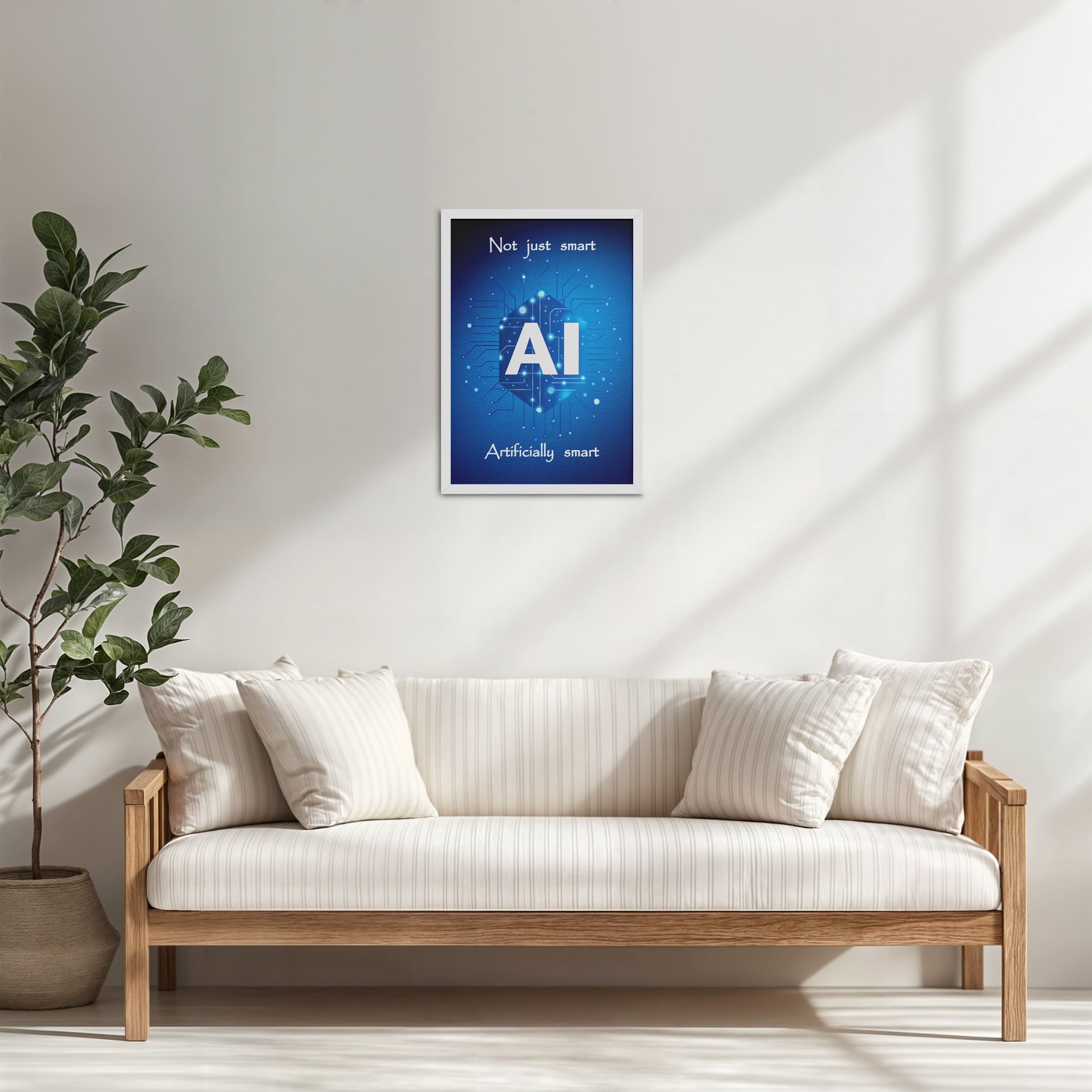 Living Room Cabinet Table Preview of Artificially Smart – AI Quote Wall Art Frame in White Color Frame