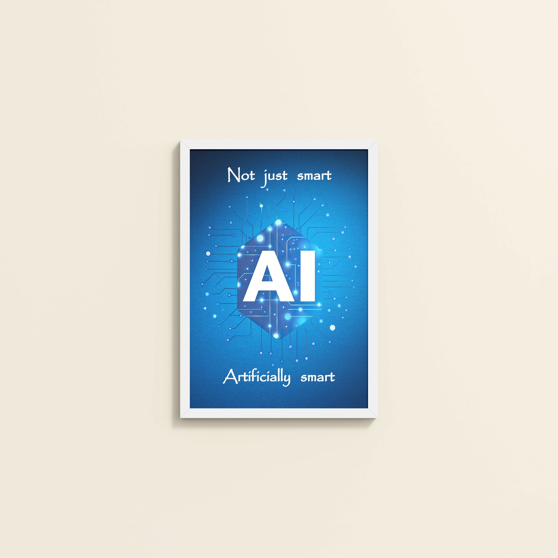 Wall View of Artificially Smart – AI Quote Wall Art Frame in White Color Frame