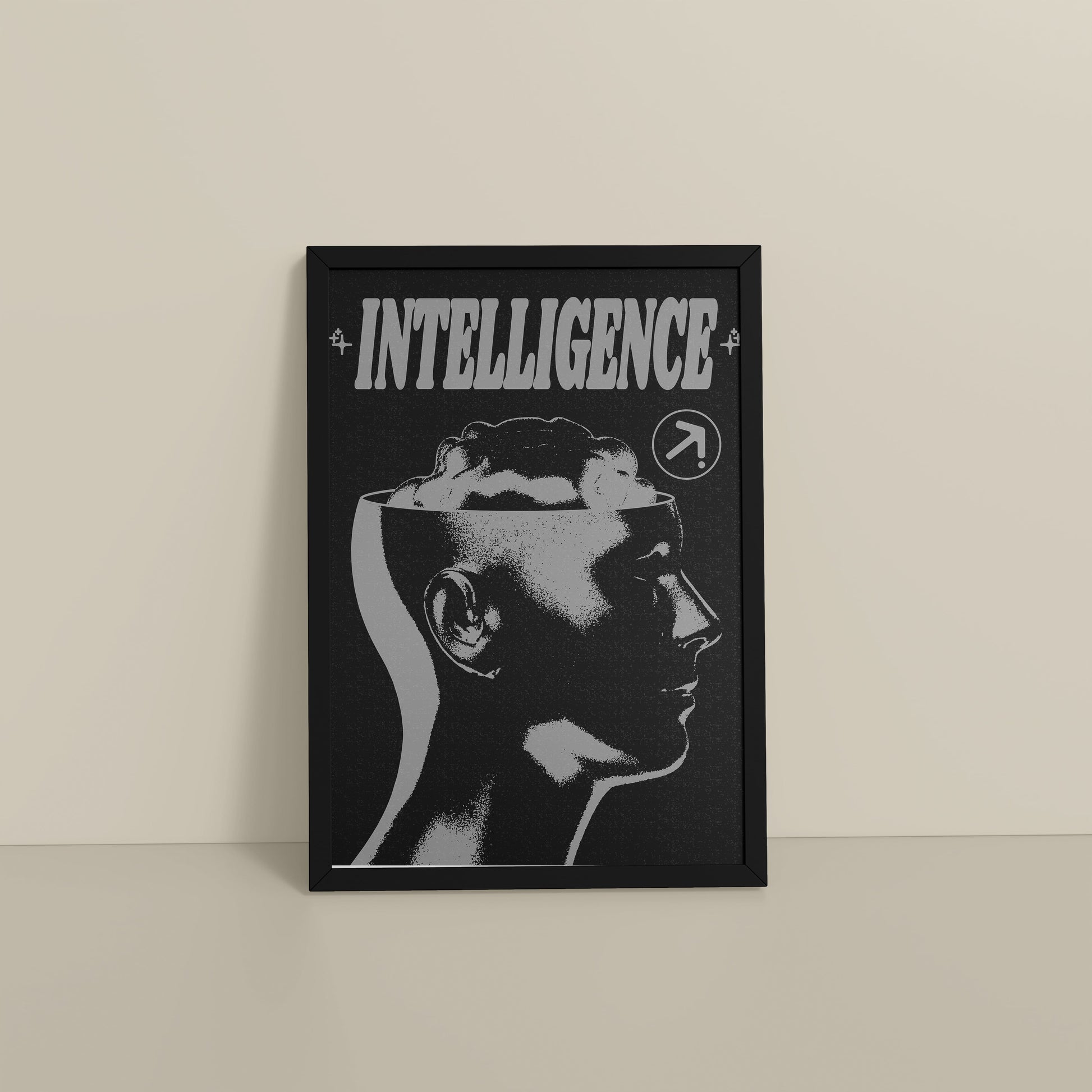 Floor View of Retro Vision – Brain & Head Intelligence Wall Art in Black Color Frame