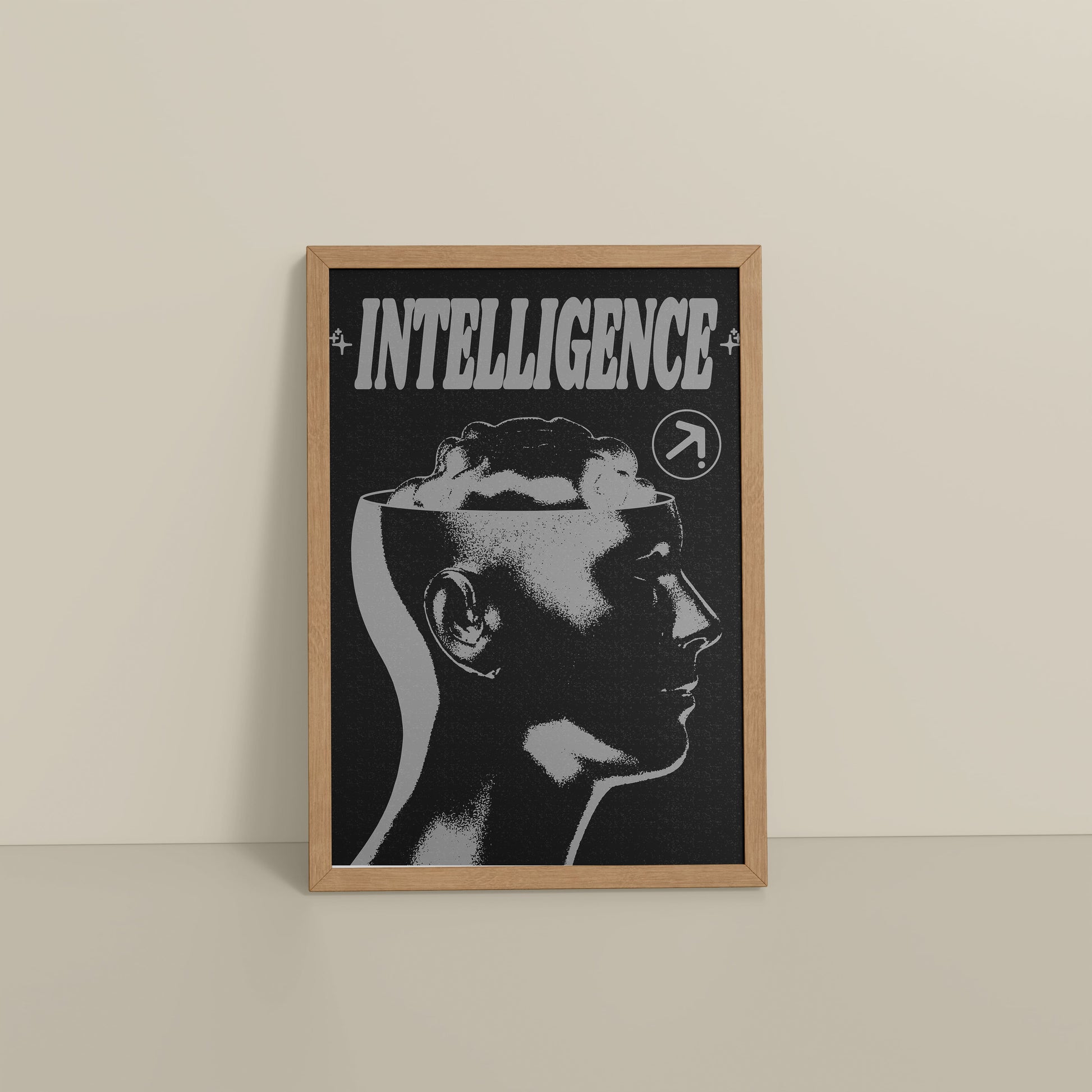 Floor View of Retro Vision – Brain & Head Intelligence Wall Art in Natrual Color Frame