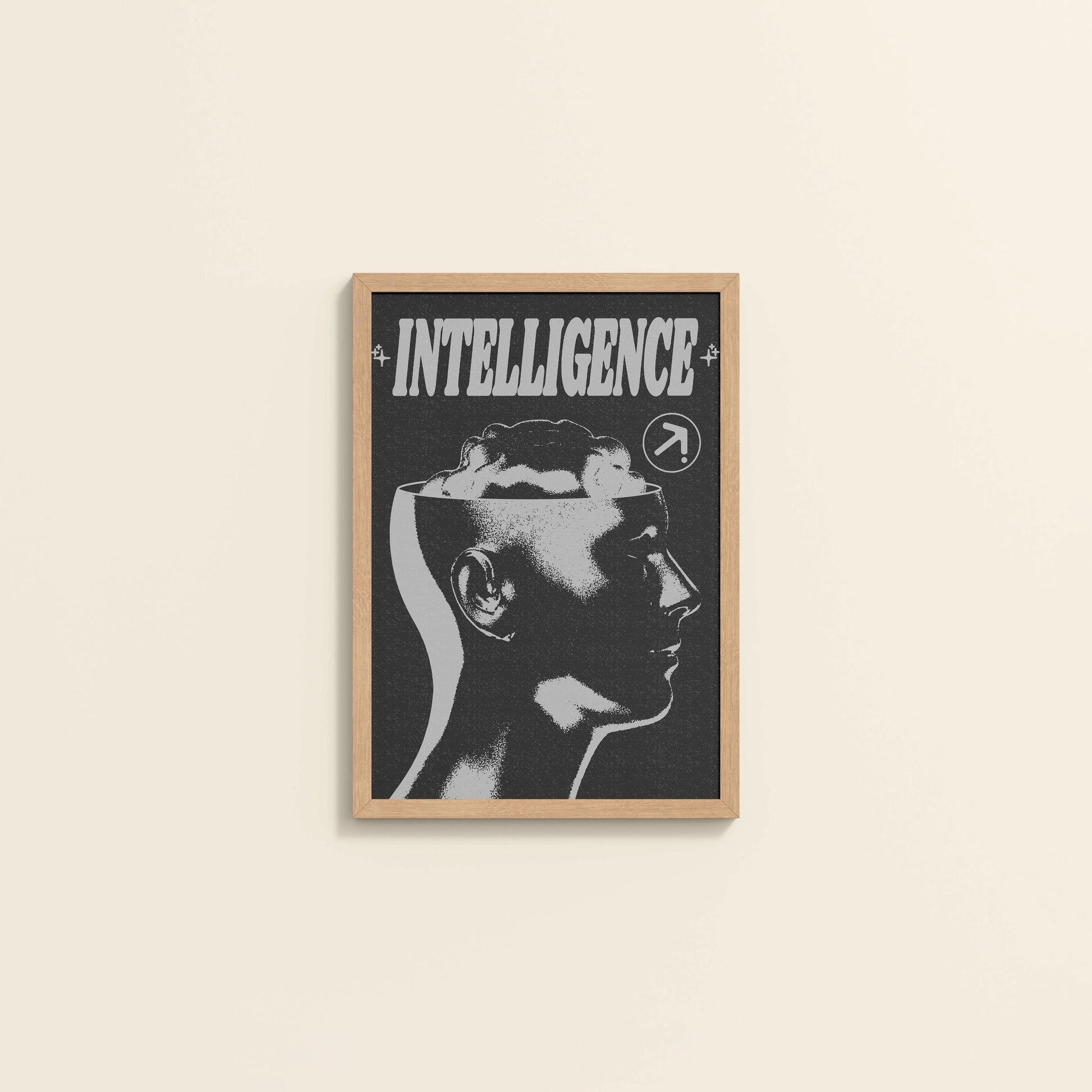 Wall View of Retro Vision – Brain & Head Intelligence Wall Art in Natrual Color Frame