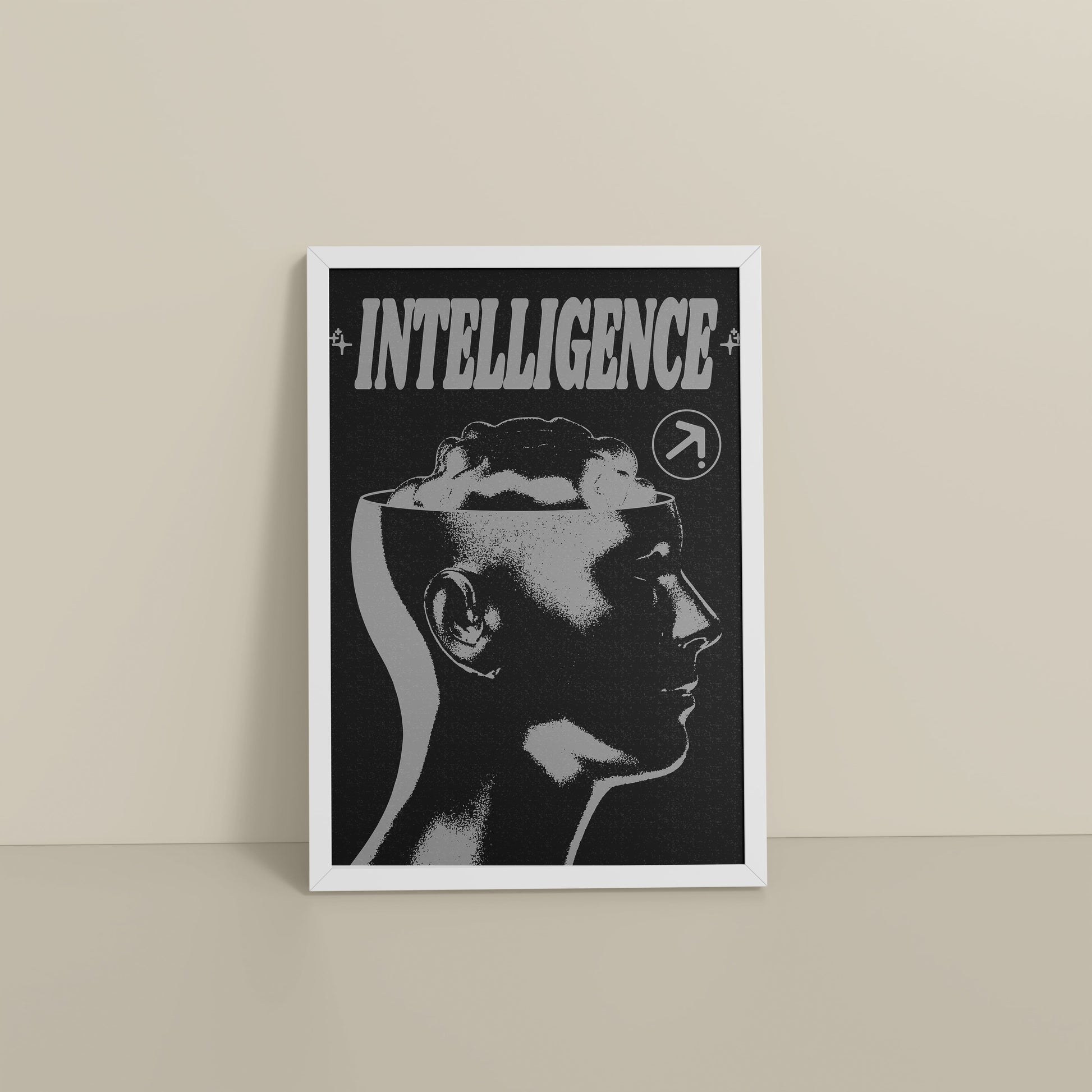 Floor View of Retro Vision – Brain & Head Intelligence Wall Art in White Color Frame