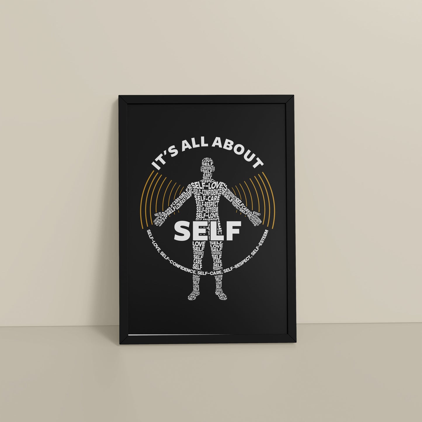 Floor View of Inner Focus – It's All About Self Motivational Quote Wall Frame in Black Color Frame