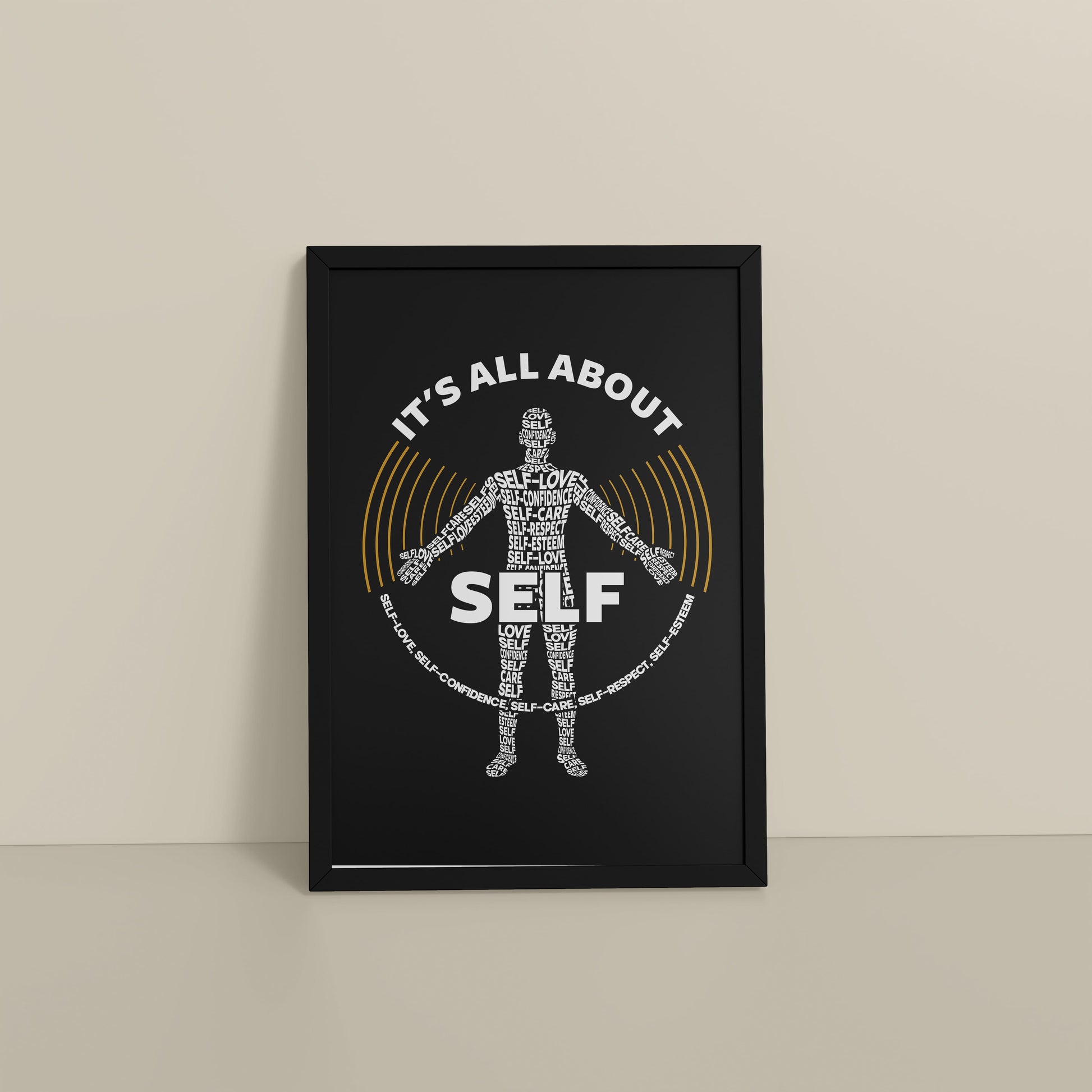 Floor View of Inner Focus – It's All About Self Motivational Quote Wall Frame in Black Color Frame