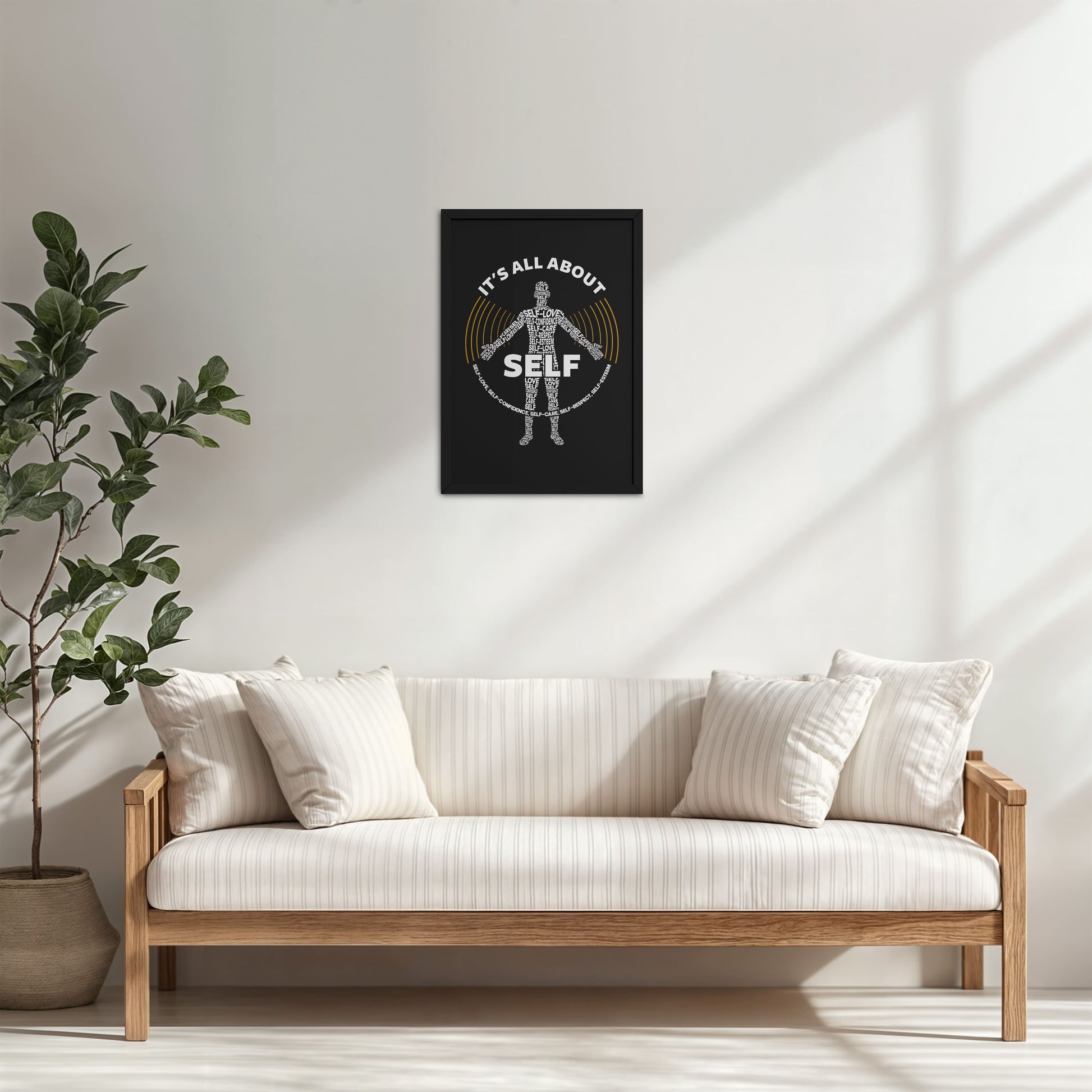 Living Room Cabinet Table Preview of Inner Focus – It's All About Self Motivational Quote Wall Frame in Black Color Frame