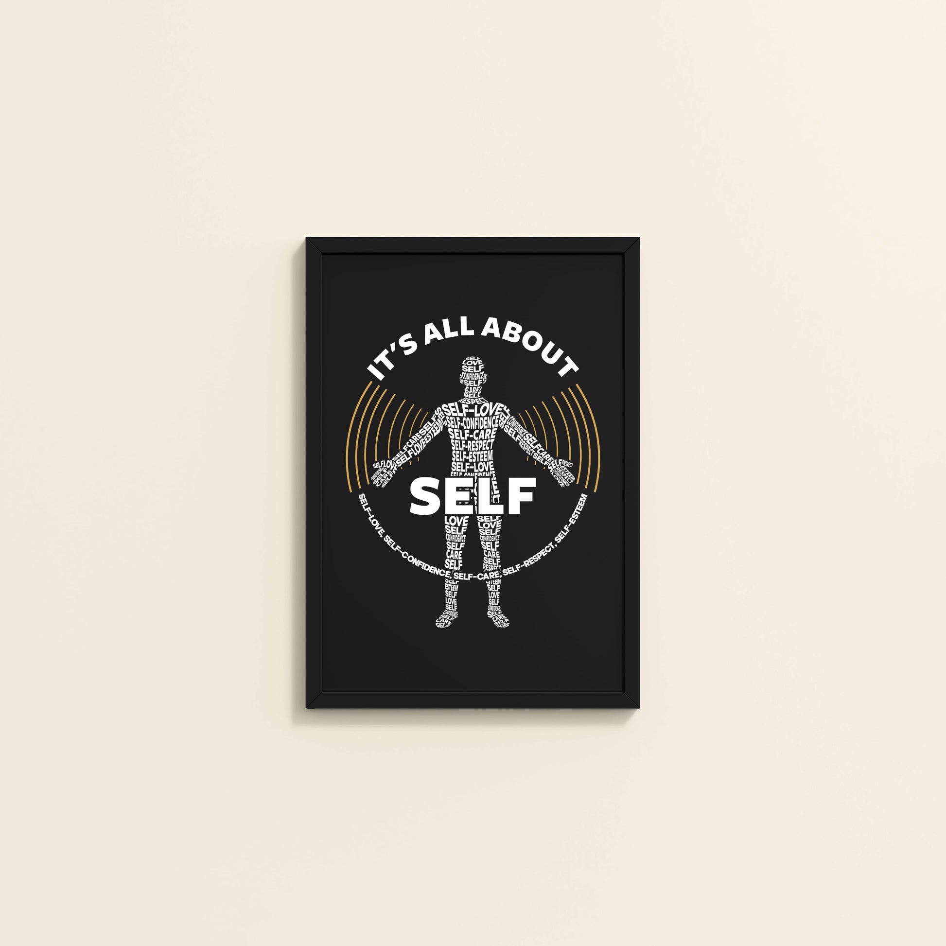 Wall View of Inner Focus – It's All About Self Motivational Quote Wall Frame in Black Color Frame