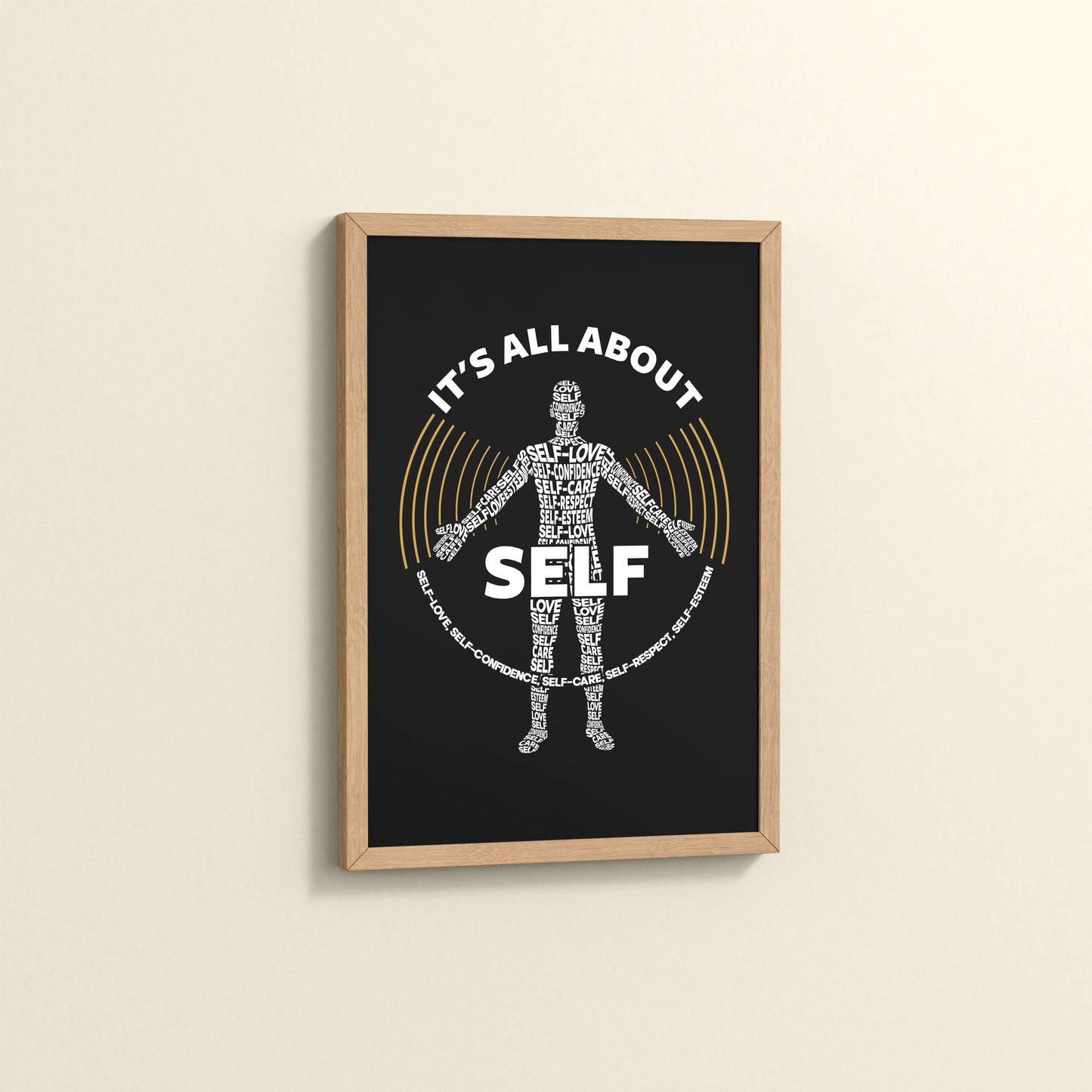 Side View of Inner Focus – It's All About Self Motivational Quote Wall Frame in Natrual Color Frame