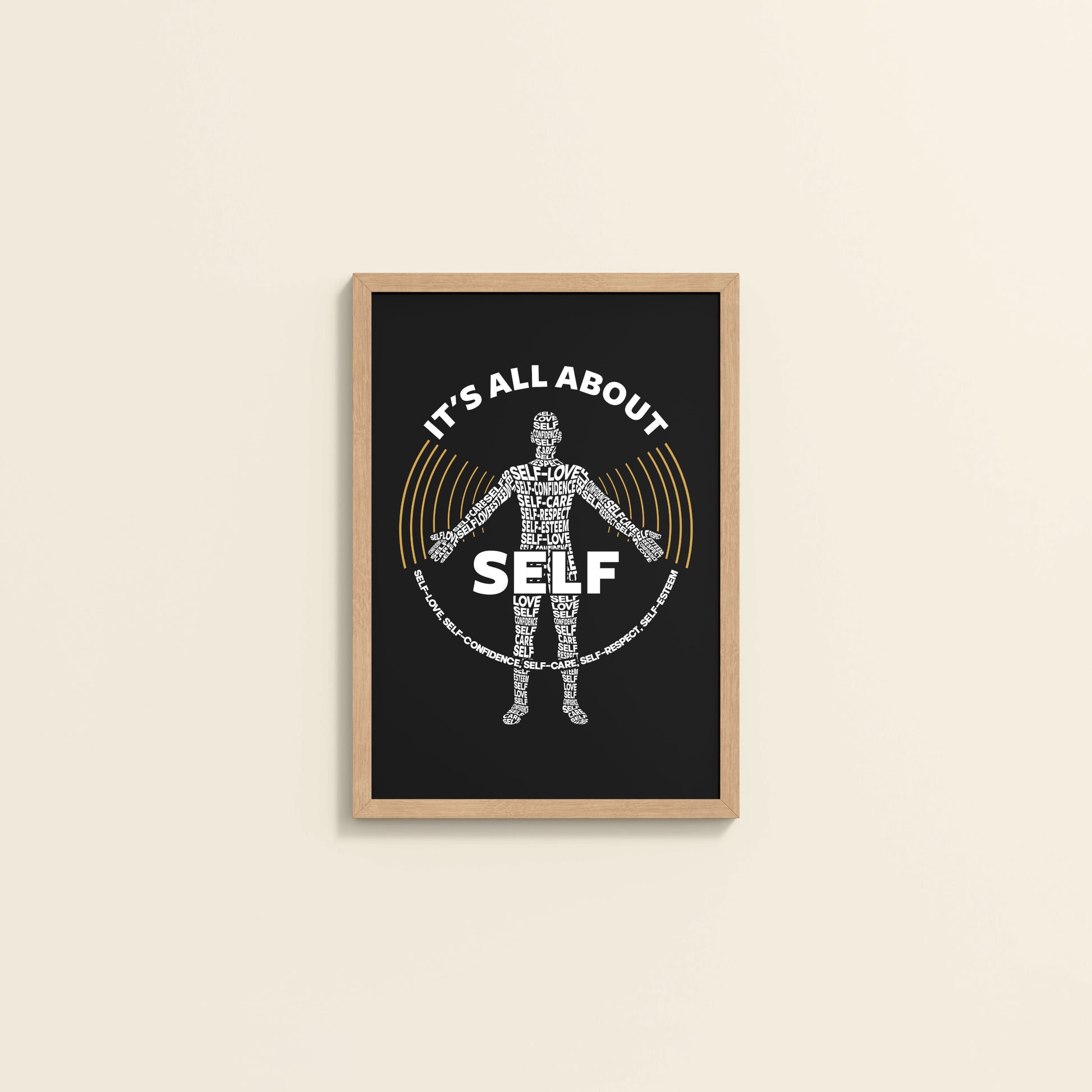 Wall View of Inner Focus – It's All About Self Motivational Quote Wall Frame in Natrual Color Frame